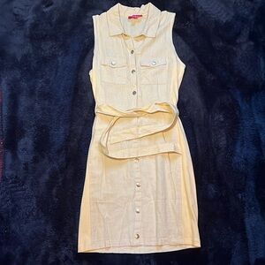 Guess Los Angeles Yellow Linen Blend Utility Tie-Waist Dress - Size L